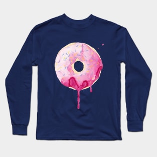 Cute Big Pink Donut Flowing watercolor design art Long Sleeve T-Shirt